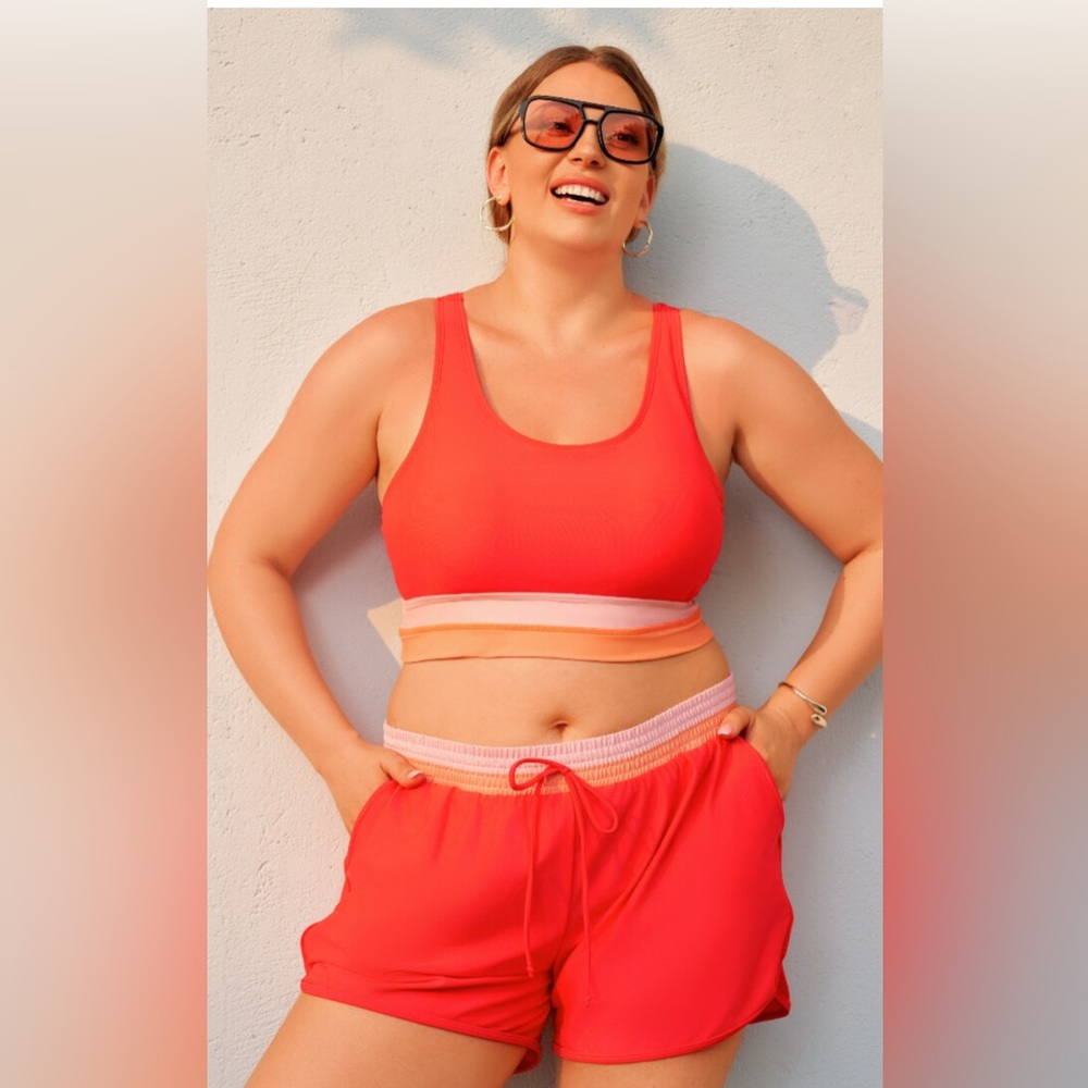 Seafancy color block swimsuit short set